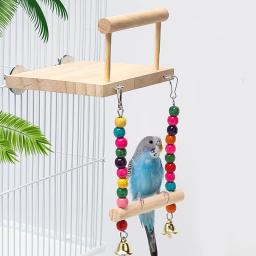 Pássaro balanço brinquedo de madeira papagaio poleiro carrinho playstand com mastigando grânulos gaiola playground para budgie aves - Image 2