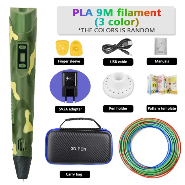 Caneta 3D Criativa para Crianças com 200m de Filamento PLA e 6 Cores - Kit de Impressão DIY e Brinquedos Inovadores para Estudantes