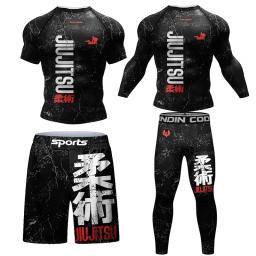 Kimono Jiu Jitsu Rashguard para homens, camisa e calças MMA, Muay thai Shorts, Bjj Rash Guard, camisas de boxe, Sportswear, novo, 4 peças por conjunto - Image 2