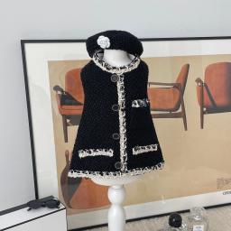 Ins novo preto e branco tecido sem mangas casaco cão casaco gato roupas para animais de estimação das senhoras roupas para cães de luxo designer roupas para cães - Image 3