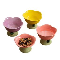 Tigela levantada antiderrapante para animais de estimação, alimentador cerâmico bonito, forma de flor, pé alto, alimentador de cachorro, água de alimentação, prato de gato elevado, suprimentos para animais, novo - Image 1