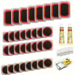 Kit de reparo de pneu de bicicleta, kit remendo com remendos vulcanizantes, para ciclismo, estrada e mountain bike, 32pcs - Image 1