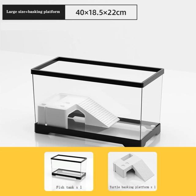 Tanque Transparente para Tartarugas e Peixes com Dreno Inferior e Plataforma de Aquecimento para Répteis e Anfíbios