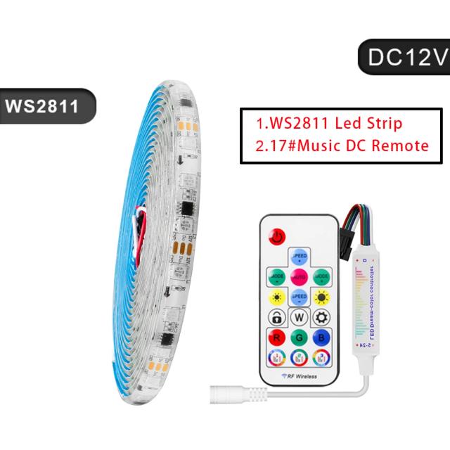 Kits de Fitas LED RGB Endereçáveis Individualmente com Controle Remoto e Sincronização Musical para Modelos WS2812B, WS2811, WS2815 e WS2813 em 5050, DC 5V e 12V