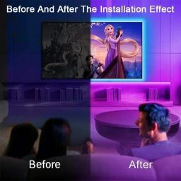 Luzes LED RGB flexíveis para decoração de quarto, fita de controle remoto, sincronização de música, WS2812b, USB 5V, lâmpada para quarto, festa, TV, mesa, quarto, 5050 - Image 3