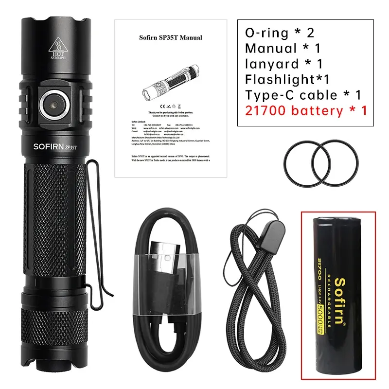 Sofirn-USB C tocha recarregável com interruptor duplo indicador de alimentação, lanterna tática, poderosa luz LED, 3800lm, SP35T, 21700, ATR - Image 1