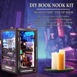 DIY Kit Livro Nook com Luz LED, 3D Enigma De Madeira, Inserir Estante, Mini Modelo Dollhouse, Bookend Kit Construção - Image 2