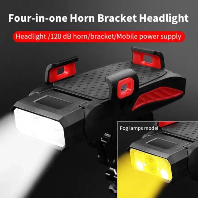 Suporte de Telefone Móvel para Farol de Bicicleta 4 em 1 com Carregamento USB e Acessórios Portáteis e Convenientes