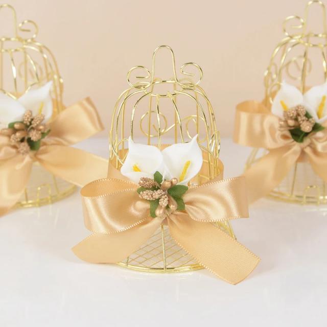 Gaiola de Pássaro Vintage Dourada para Doces - Lembranças Elegantes para Chá de Bebê, Casamento e Aniversário