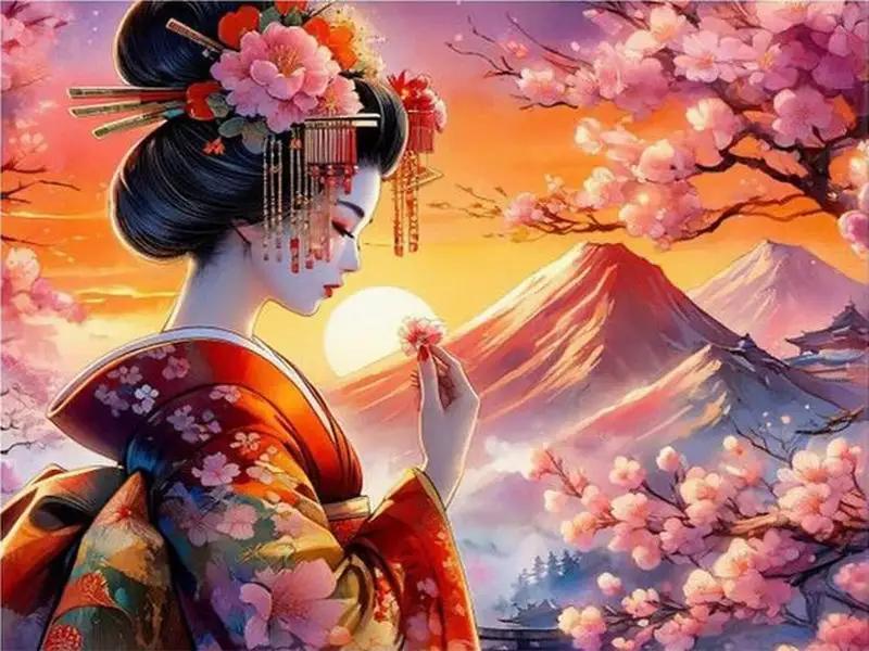 Arte mosaico de quimono japonês para mulheres, Kits de pintura diamantada com strass bordado, decoração de parede DIY, mulher e dragão, novo, completo - Image 1