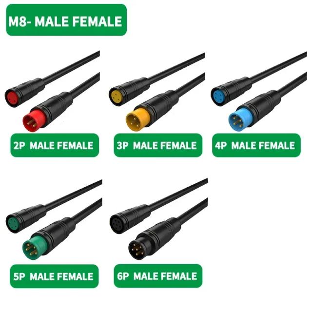 Bicicleta elétrica impermeável Butt Joint Plug, conector do cabo de exibição masculino e feminino Ebike, M6, M8, Julet Sensor, 20cm, 5 conjuntos, 10 conjuntos, 100 conjuntos