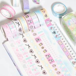 Fita Washi para Scrapbooking Journal, Fitas Adesivas Decorativas, Adesivo Material DIY, Papelaria Bonito Coração Menina, Sweet Cool, 5 Rolo por Lote - Image 3