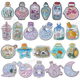 Broche De Esmalte De Vidro Desejando Garrafa De Desenhos Animados, Gato Fantasma, Cogumelo Lua, Emblema De Metal De Garrafa De Planeta, Pin De Lapela De Animal Do Punk, Presentes De Jóias - Image 1
