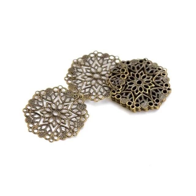Flor Filigrana em Bronze para Artesanato: Enfeites e Acessórios em Variações de 10 a 100 Peças, tamanhos de 35mm e 50mm