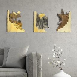 Pintado à mão Escultura de escultura em animais Artesanato de parede, Guaxinim de madeira Urso e veado, Decoração para casa, Presentes para sala, Novo - Image 6