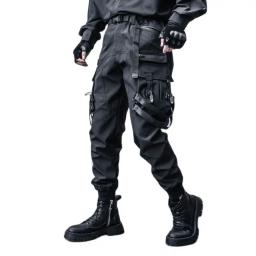 Calças de paraquedista tático com cinto de fita masculino, calças cargo casual Hip Hop Street, bolsos múltiplos, elástico na cintura, roupa elástica, 2023 - Image 6