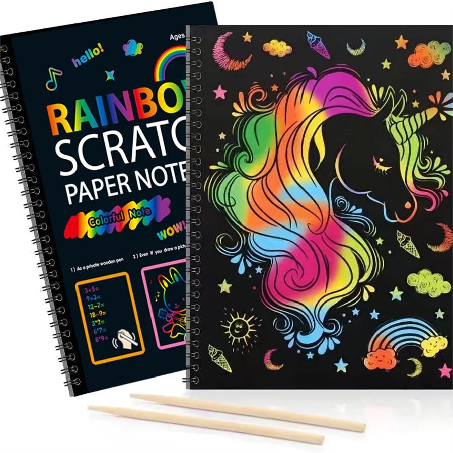 Arco-íris scratch-off conjunto de livros, arte e artesanato suprimentos, papel de desenho colorido, adequado para o jogo de aniversário, 12 folhas por conjunto - Image 1