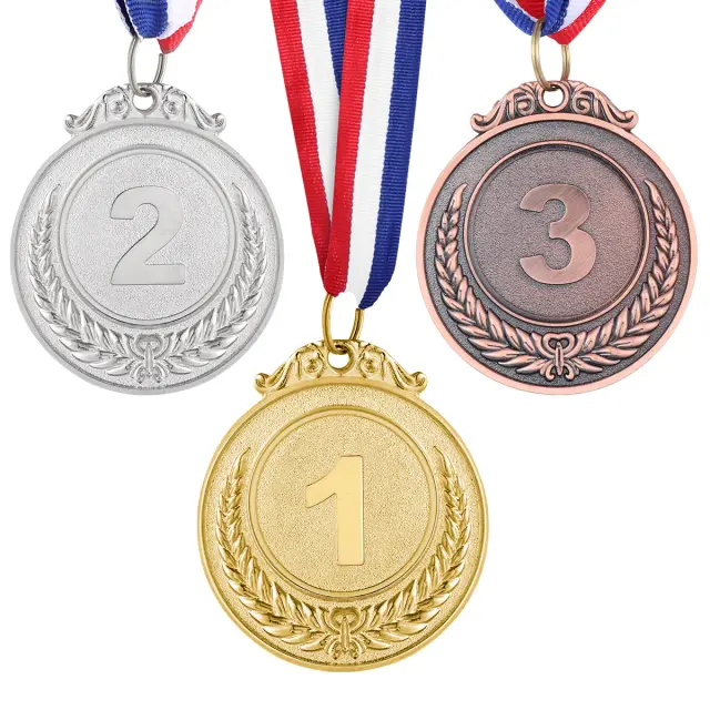 Medalhas de Prêmio em Bronze, Prata e Ouro com Fita para Competições Acadêmicas e Esportivas - 5,1 cm