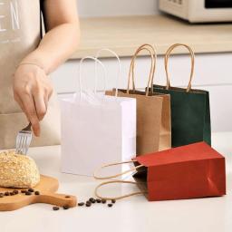 Saco De Compras De Papel Kraft Reciclável, Saco De Presente De Festa De Natal, Saco De Presente De Doces De Casamento, Bolsa De Embalagem De Entrega, 10Pcs - Image 4