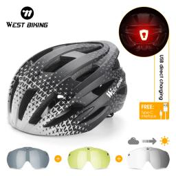 West biking bicicleta óculos magnéticos capacete com luz traseira ultraleve das mulheres dos homens bonés seguros mtb capacete da bicicleta de estrada equipamentos ciclismo - Image 1
