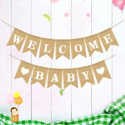 Banner de serapilheira para festa de aniversário, puxar bandeira, boas-vindas rústicas, chuveiro de bebê, 1 conjunto - Image 2