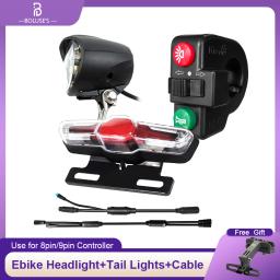 Farol de luz de buzina para bicicleta elétrica, à prova d'água 2 em 1, buzina e luz 36v48v, farol e luz traseira, luz de seta traseira, plugue wp - Image 1