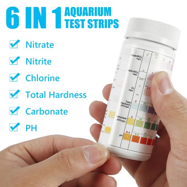 Kit de Testes de Qualidade da Água para Aquário 7 em 1 com 100 Tiras para Água Doce e Salgada