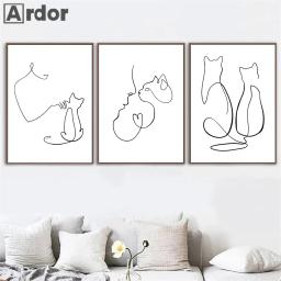 Abstrato Pet Dog Cat Poster, Pintura Canvas, Linha Desenho Wall Poster, Preto e Branco Minimalista Art Prints, Nordic Picture, Home Decor - Image 3