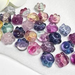 Natural Colorido Fluorita Gato Pata Cristal Pedra Escultura, Reiki Tratamento de Cura Pedras Preciosas, Home Decor Ornamento, DIY Colar Jóias - Image 4