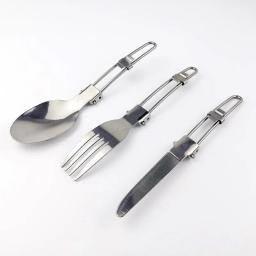 Camping Fork Spoon Louça Ao Ar Livre Dobrável Ultraleve Conjunto De Pratos De Aço Inoxidável Para Acampar Cozinhar Ao Ar Livre - Image 1
