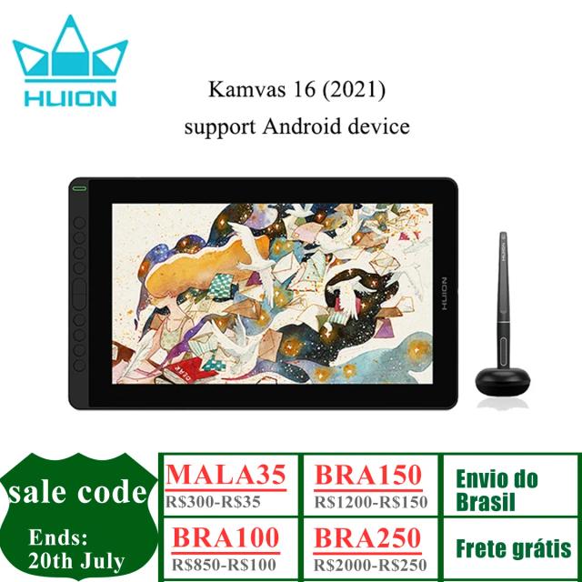 Mesa Digitalizadora HUION-KAMVAS 16 2021: Tablet de Desenho Gráfico de 15,6 Polegadas com Tela Laminada e Caneta Sem Bateria para Mac e Linux