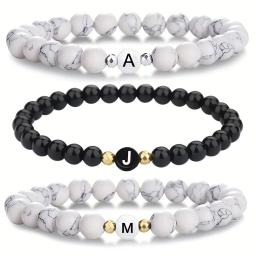 FTCY-Pulseira de pedra natural para mulheres e homens, iniciais personalizadas, joias de mão de casal, 26 letras, presentes de moda - Image 1