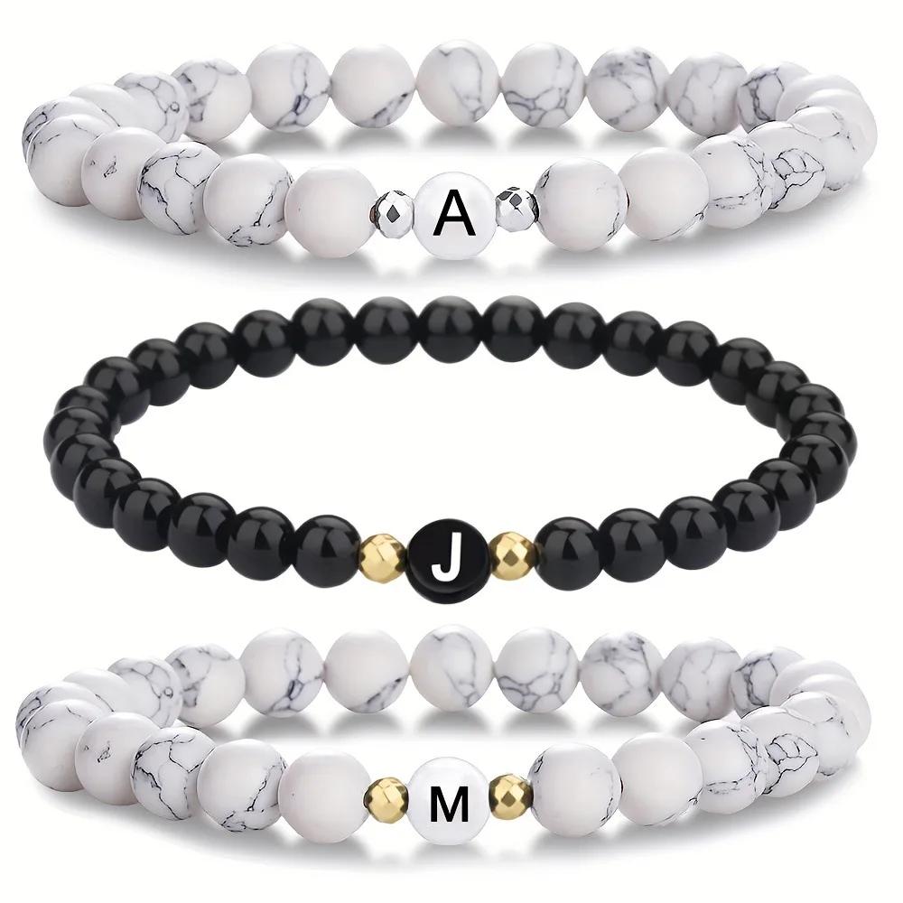 FTCY-Pulseira de pedra natural para mulheres e homens, iniciais personalizadas, joias de mão de casal, 26 letras, presentes de moda - Image 1