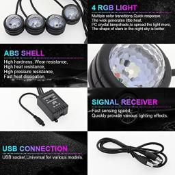 RGB USB LED estrela projetor luz, decoração interior do carro, atmosfera luz, controle remoto, 4pcs - Image 2