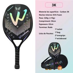 Camewin-Raquete de tênis de praia para homens e mulheres, fibra de carbono completa, superfície áspera, bola de esportes ao ar livre, jogador sênior adulto, 3K - Image 2