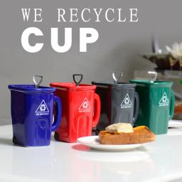 Caneca cerâmica exótica com pá, Verde criativo, Forma de lixo reciclável, Copo de café com leite, Forma quadrada - Image 1