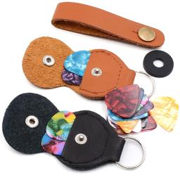 Couro genuíno Saco Estojo de Guitarra 2 PC Da Picareta Da Guitarra Titular Forma Chaveiro com Protetor de Guitarra Bloqueio Alça Bloco Cinta Braço Da Guitarra - Image 1