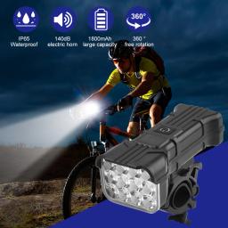 Luzes dianteiras e traseiras da bicicleta, 360 Graus Rotating Safety Light Set com Honk, Acessórios, 1200mAh - Image 3