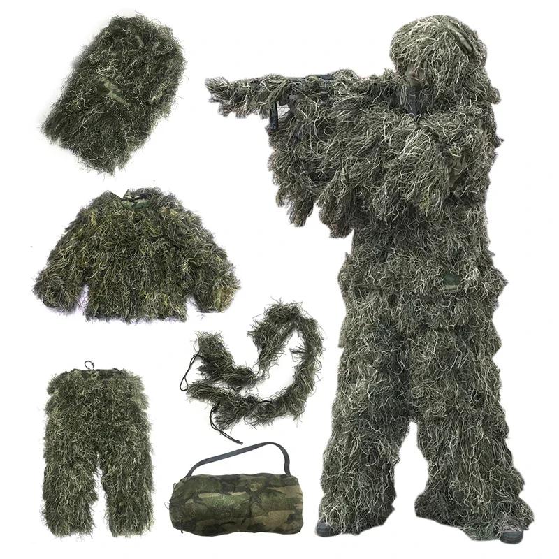 Terno Ghillie de camuflagem para homens, roupas táticas Yowie Sniper, terno Paintball de caça, 5 peças por conjunto - Image 1