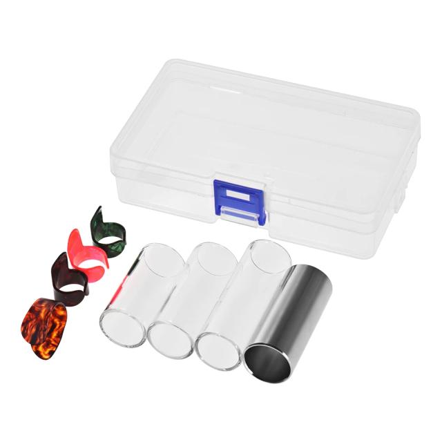 Conjunto de Slides para Guitarra com 3 Palhetas de Celulóide e 1 Slide de Aço Inoxidável de 6cm - 4 Peças Essenciais