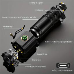 Lanterna de acampamento, lanterna de LED de alta potência, tipo C, USB recarregável, lanterna de bolso portátil - Image 2