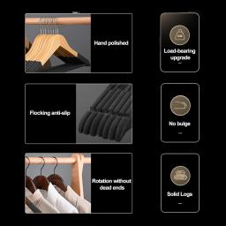 5 pçs madeira veludo terno cabides para homens antiderrapante luxo lótus madeira calça cremalheiras para pendurar vestido saias com 360 °   Gancho giratório - Image 5