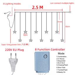 Cortina de luz led com estrela, 2.5m, guirlanda de 220v, iluminação para áreas externas/internas, lâmpada de fadas, casamento, feriado, decoração de festa - Image 6