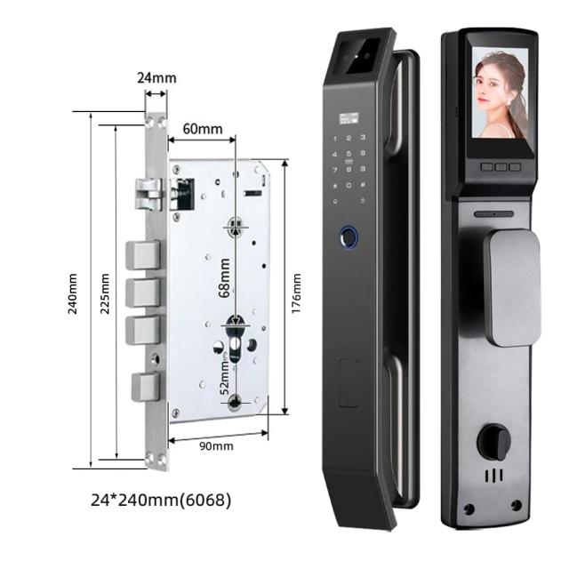 Fechadura Digital RAYKUBE-3D com Reconhecimento Facial, Câmera WiFi, Chamada de Vídeo e Desbloqueio via APP e Tuya, Bateria Bivolt Inclusa