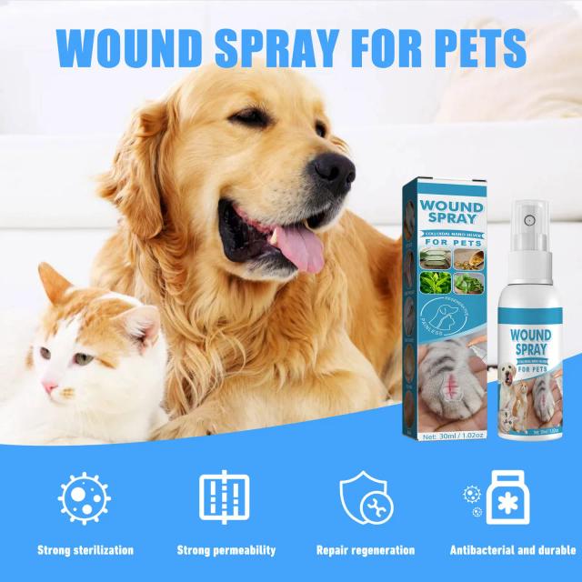 Spray Reparador Anti-Séptico para Cães e Gatos - Cuidados com a Pele e Feridas, 30ml, Novo Lançamento 2024