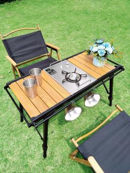 Mesa dobrável leve para acampar, mesa IGT rolo braseiro, perna ajustável, queimador de mesa, churrasco queimando, leve - Image 3