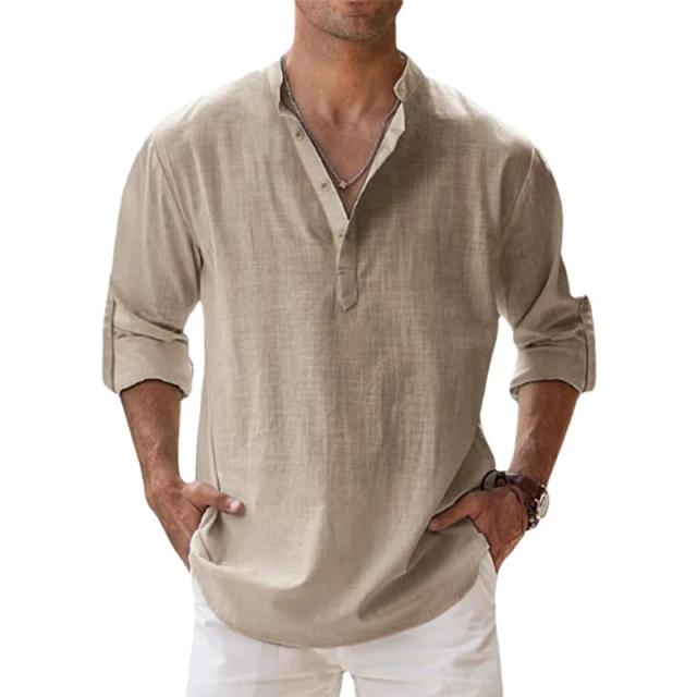 Camisa Masculina de Linho Algodão Manga Longa Casual Leve