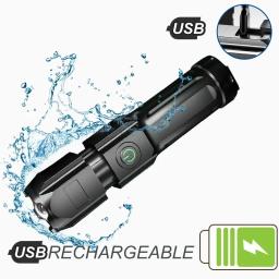USB poderosa lanterna LED recarregável, 18650, impermeável, zoom, pesca, caça, 100000 lumens, tático - Image 1