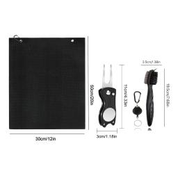 1 pc toalha de golfe preta microfibra waffle padrão toalha de golfe (30*50cm, 12*20in) |   Escova para limpeza de ranhuras do clube |   Divot Rep Dobrável - Image 6