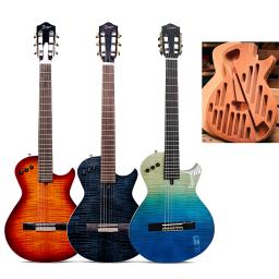 Guitarra elétrica portátil com efeito embutido, bonito Sunset Flame Maple, silencioso, corda de nylon, viagem, clássica, alta qualidade - Image 1